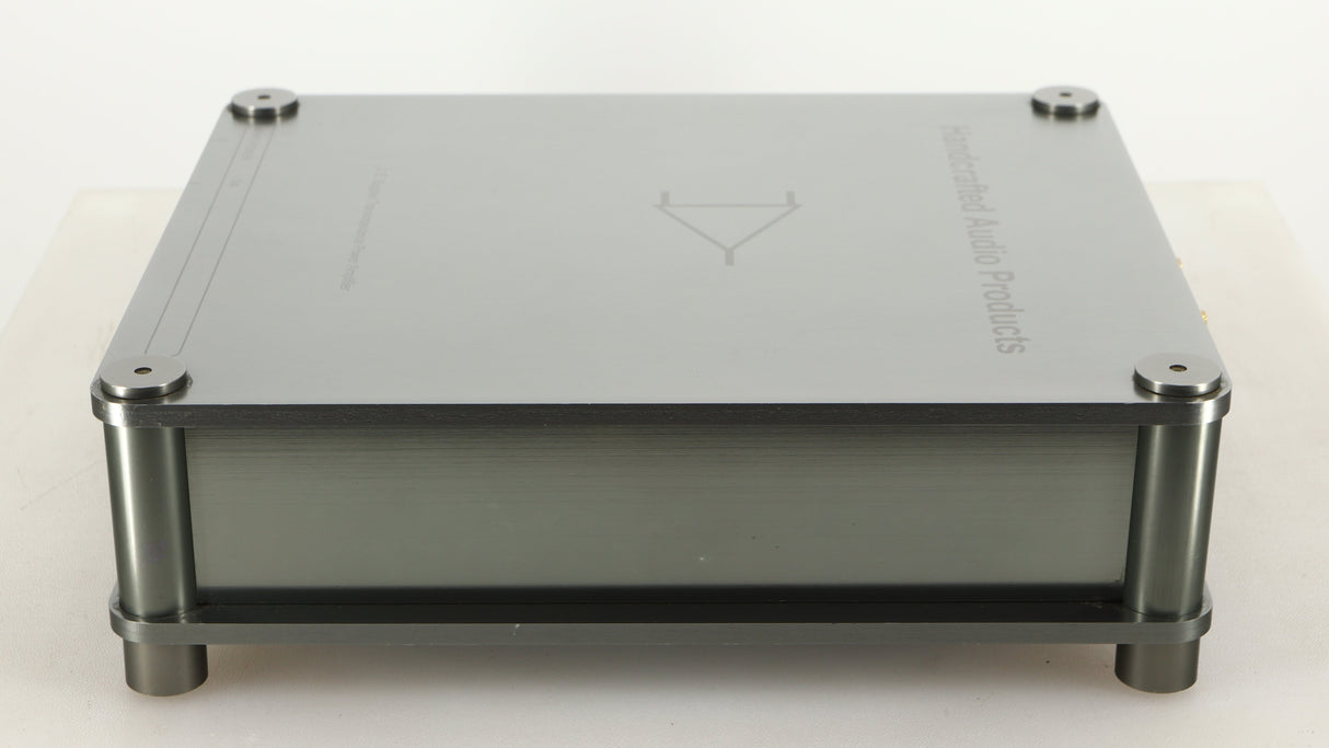 Right side view of a used Sugden Bijou Ampmaster Power Amplifier in a silver finish