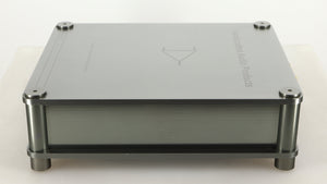 Right side view of a used Sugden Bijou Ampmaster Power Amplifier in a silver finish