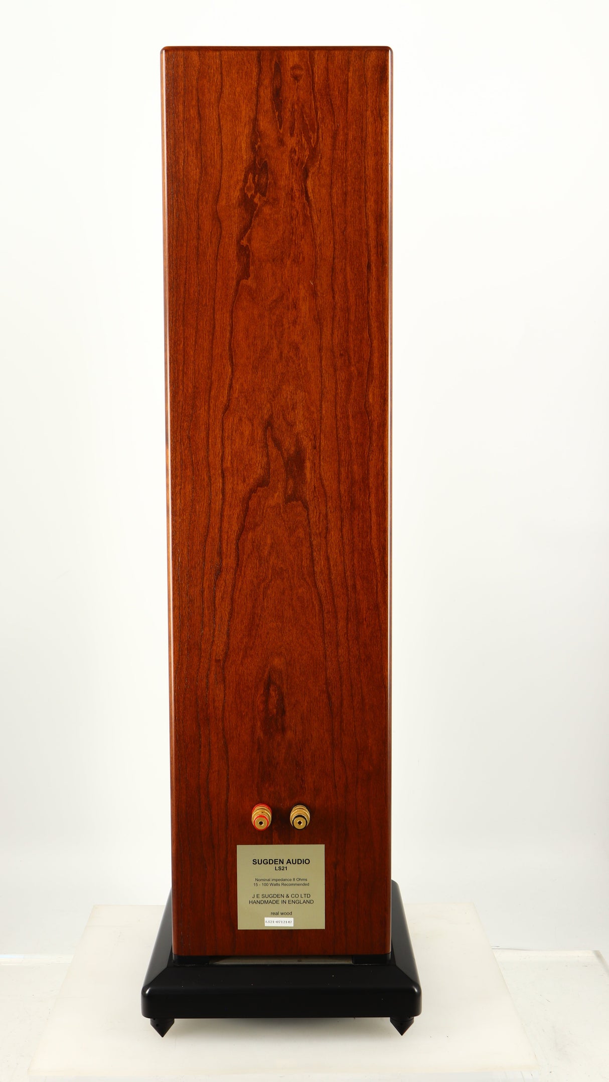 Rear view of a used Sugden LS-21 Floorstanding Speaker in a dark cherry finish
