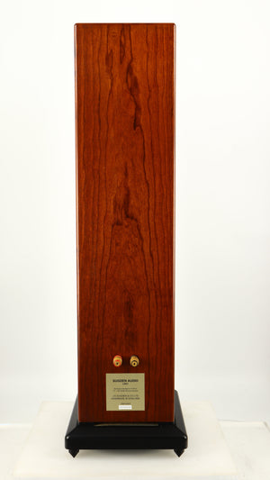 Rear view of a used Sugden LS-21 Floorstanding Speaker in a dark cherry finish