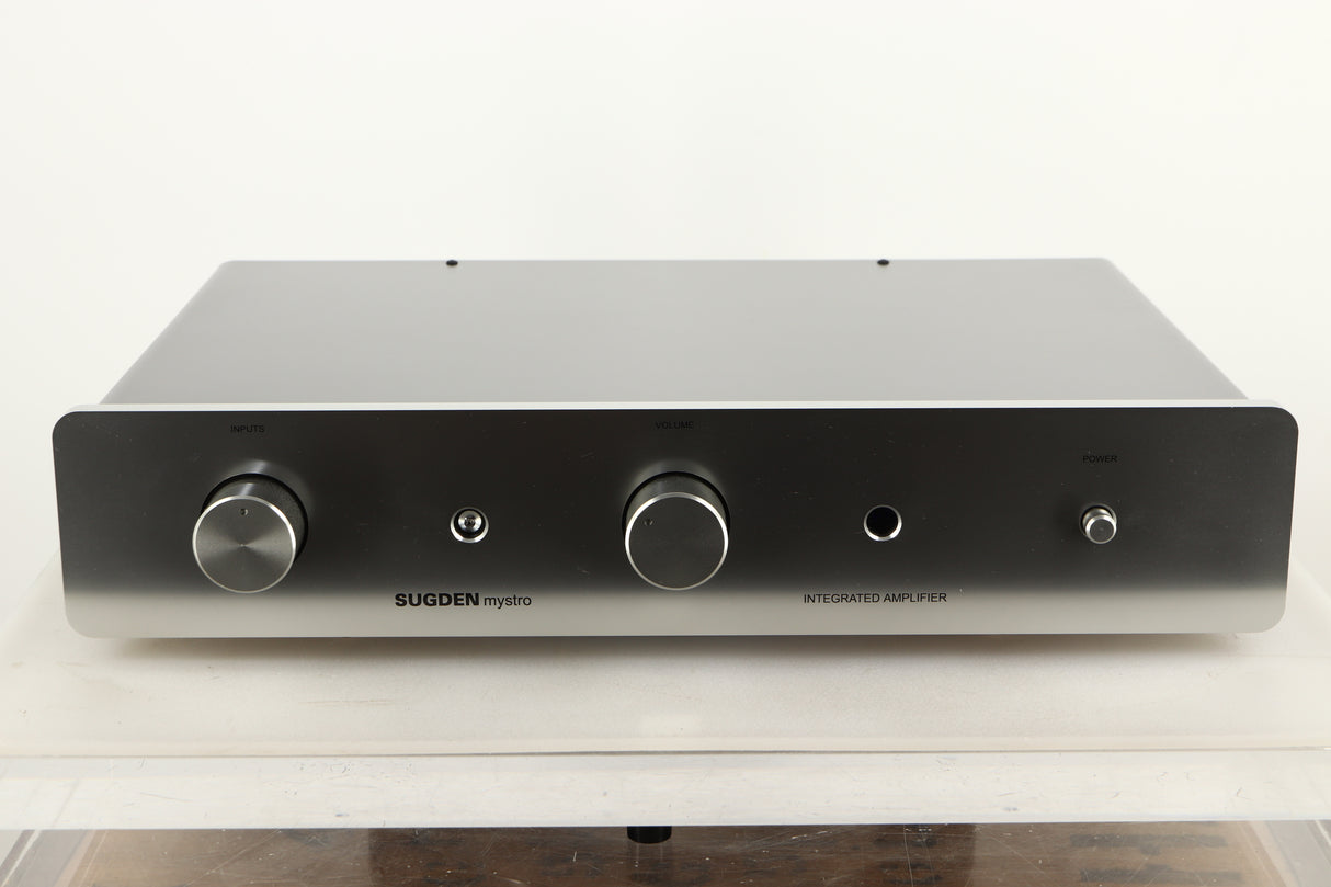 Front view of a used Sugden Mystro Integrated Amplifier in Titanium finish