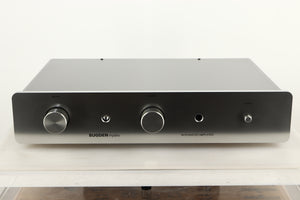 Front view of a used Sugden Mystro Integrated Amplifier in Titanium finish