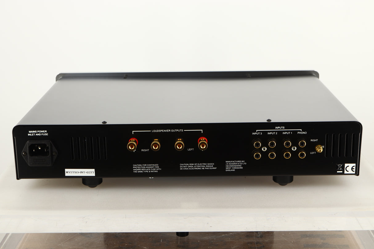 Rear view of a used Sugden Mystro Integrated Amplifier in Titanium finish
