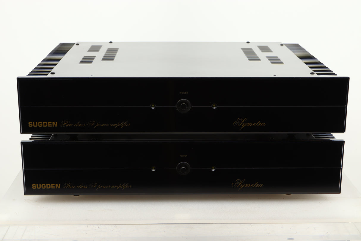 Front view of a used pair of Sugden Symetra Monoblock Power Amplifiers