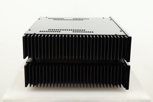 Side view of a used pair of Sugden Symetra Monoblock Power Amplifiers