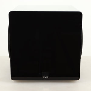 Front view of a used SVS-3000 Micro Subwoofer W/ Wireless Kit in a piano black finish
