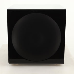Left side view of a used SVS-3000 Micro Subwoofer W/ Wireless Kit in a piano black finish