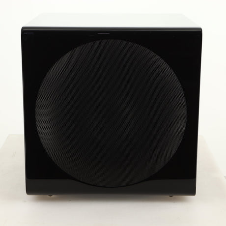 Left side view of a used SVS-3000 Micro Subwoofer W/ Wireless Kit in a piano black finish