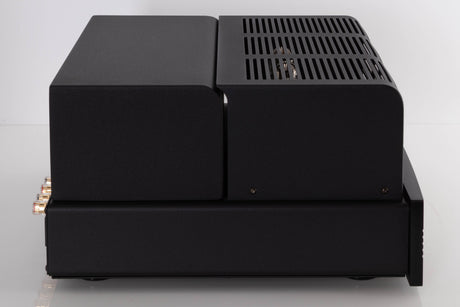 Left side view of a used Synthesis Roma 753AC Valve Integrated Amplifier in a Black finish