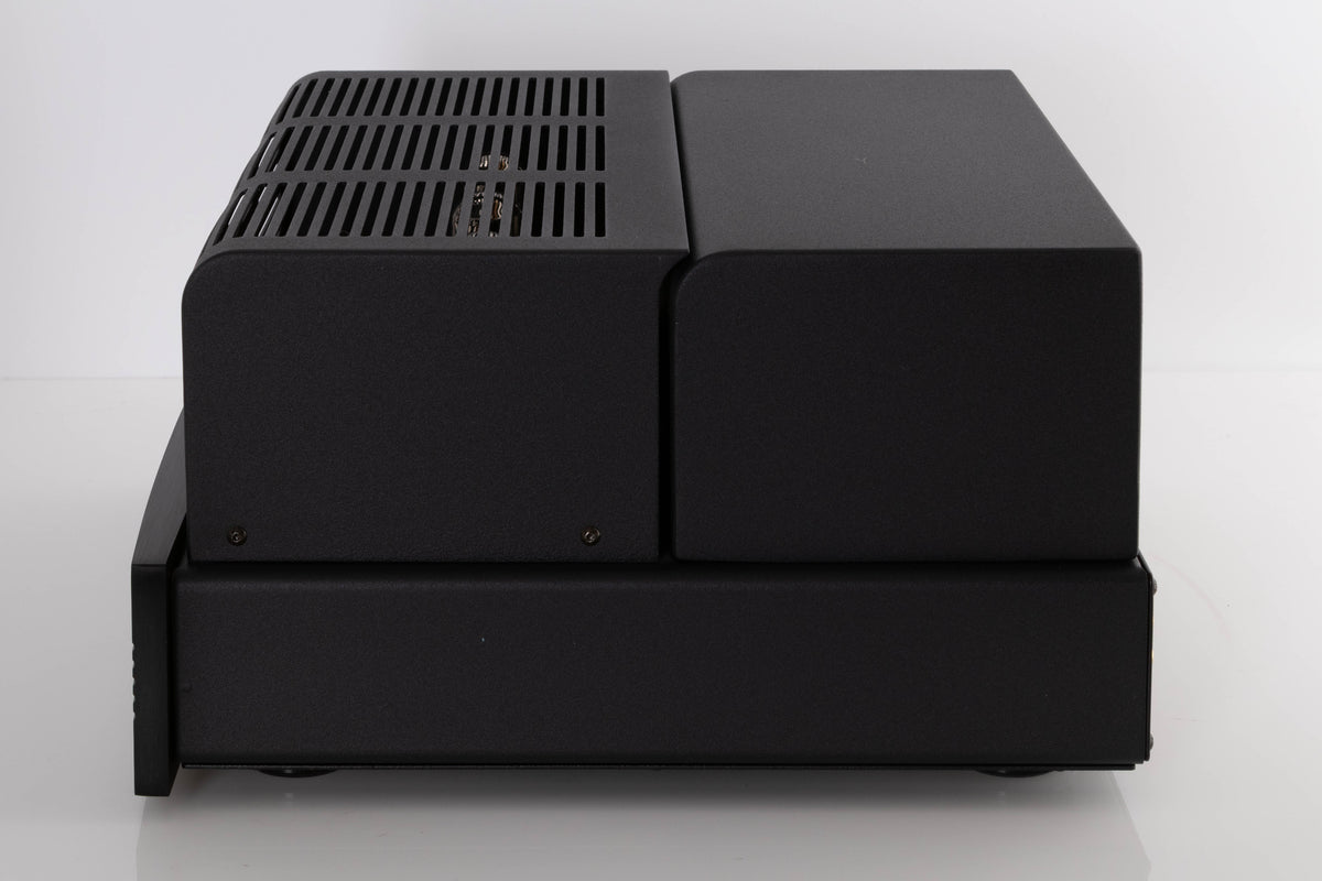 Right side view of a used Synthesis Roma 753AC Valve Integrated Amplifier in a Black finish