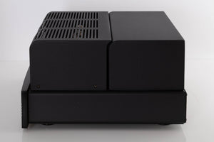 Right side view of a used Synthesis Roma 753AC Valve Integrated Amplifier in a Black finish