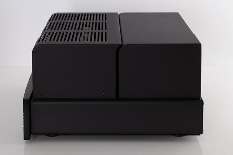 Right side view of a used Synthesis Roma 753AC Valve Integrated Amplifier in a Black finish