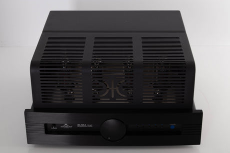 Top of a used Synthesis Roma 753AC Valve Integrated Amplifier in a Black finish