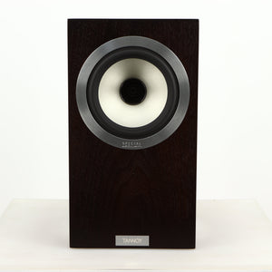 Front view of a used Tannoy Revolution DC6SE Standmount Speaker in an espresso finish