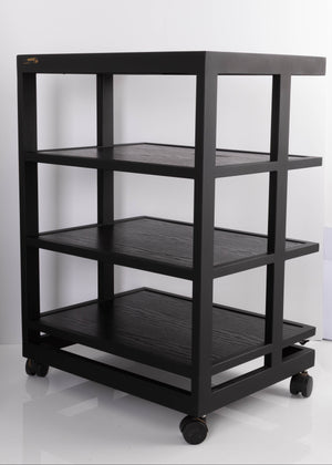 Rear left corner of a used Target 3 Shelf Hifi Stand W/ Castors in a Black finish