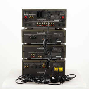 Rear of a used Teac 500 Midi Hifi Stacking System in a silver finish showing Phono Inputs and Outputs, Optical Outputs and Speaker Inputs