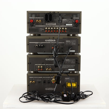 Rear of a used Teac 500 Midi Hifi Stacking System in a silver finish showing Phono Inputs and Outputs, Optical Outputs and Speaker Inputs