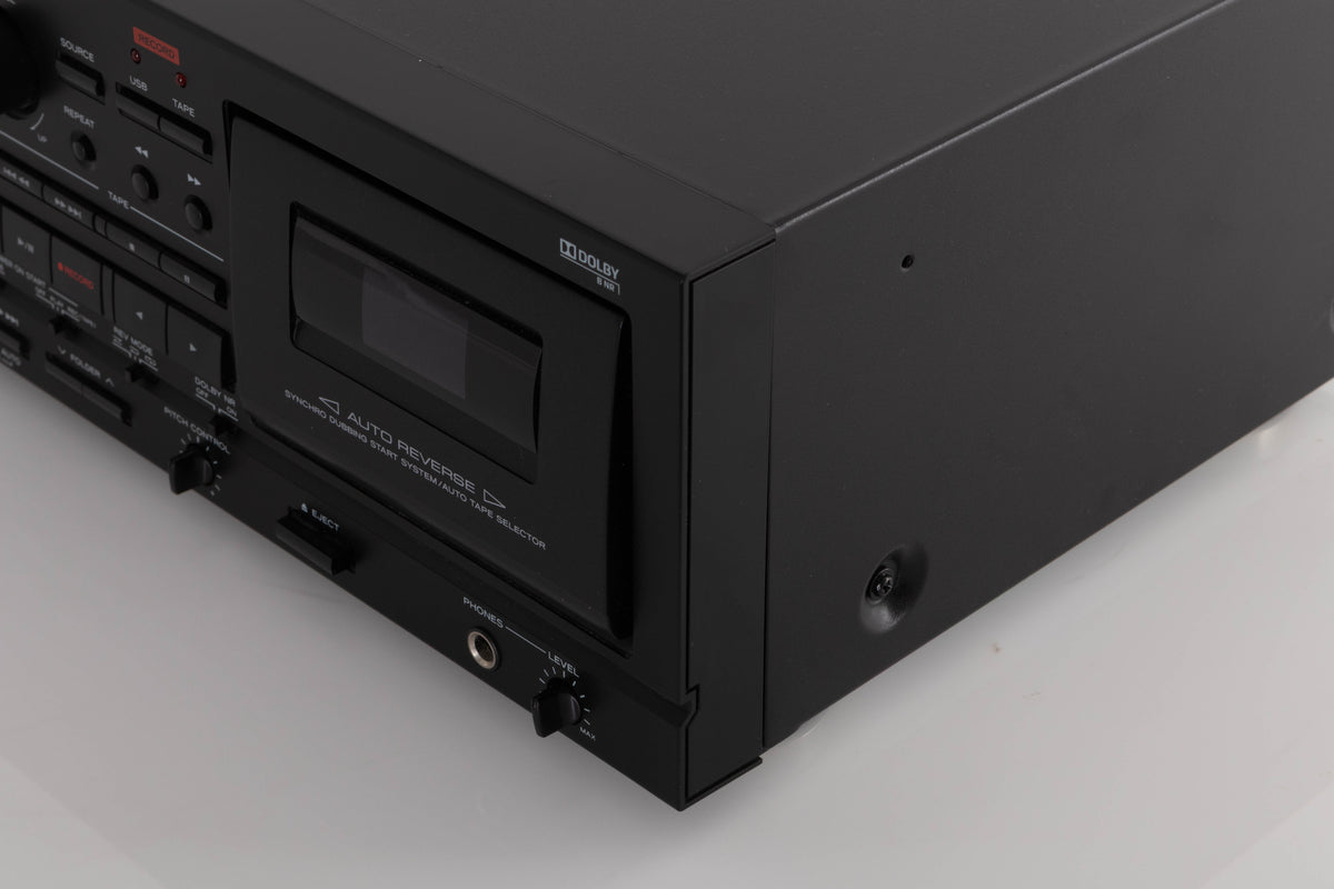 Front right corner view of a used TEAC AD-RW900 CD Cassette Recorder