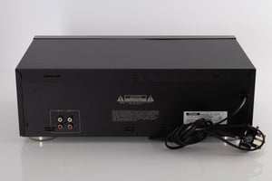 Rear view of a used TEAC V-1050 Cassette Deck in a Black finish showing Phono Inputs and Phono Outputs