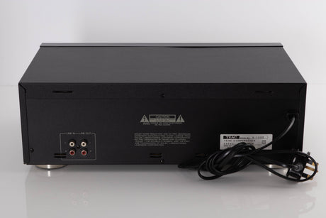 Rear view of a used TEAC V-1050 Cassette Deck in a Black finish showing Phono Inputs and Phono Outputs