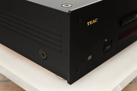 Front left corner view of used Teac VRDS-T1 CD Transport in Black finish 