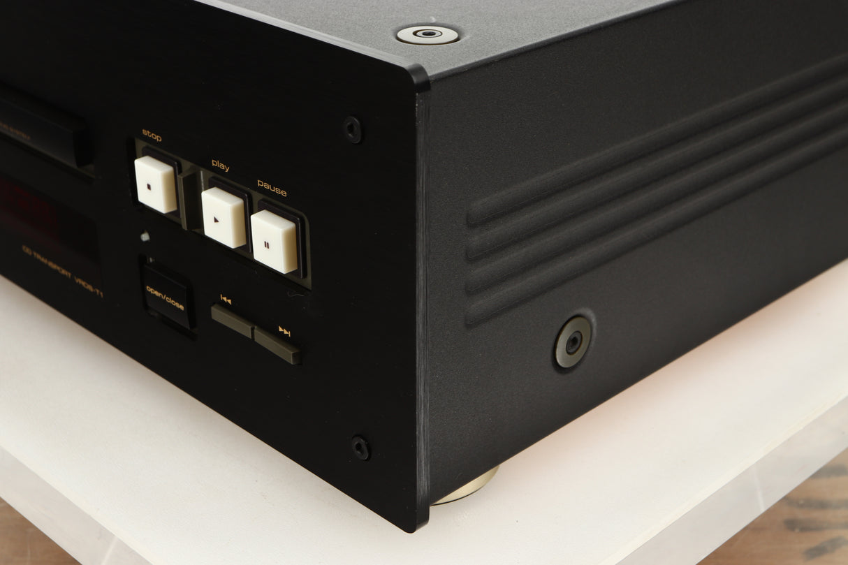 Front right corner view of used Teac VRDS-T1 CD Transport in Black finish 