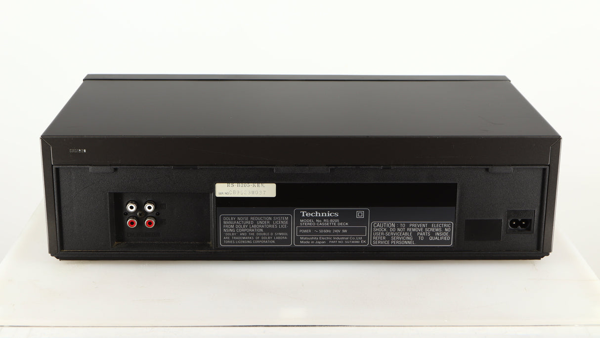 Rear view of a used Technics RS-B205 Cassette Deck showing Phono Inputs, Phono Outputs and Power Input