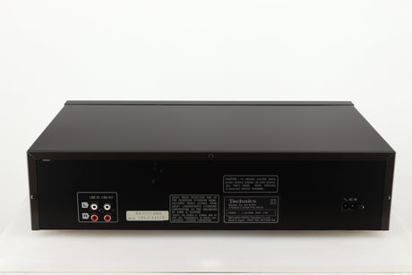 Rear view of a used Technics RS-B705 Cassette Deck in a black finish showing Phono Inputs and Outputs and Power Input