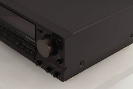 Front right corner view of a used Technics RS-B765 3-Head Cassette Deck