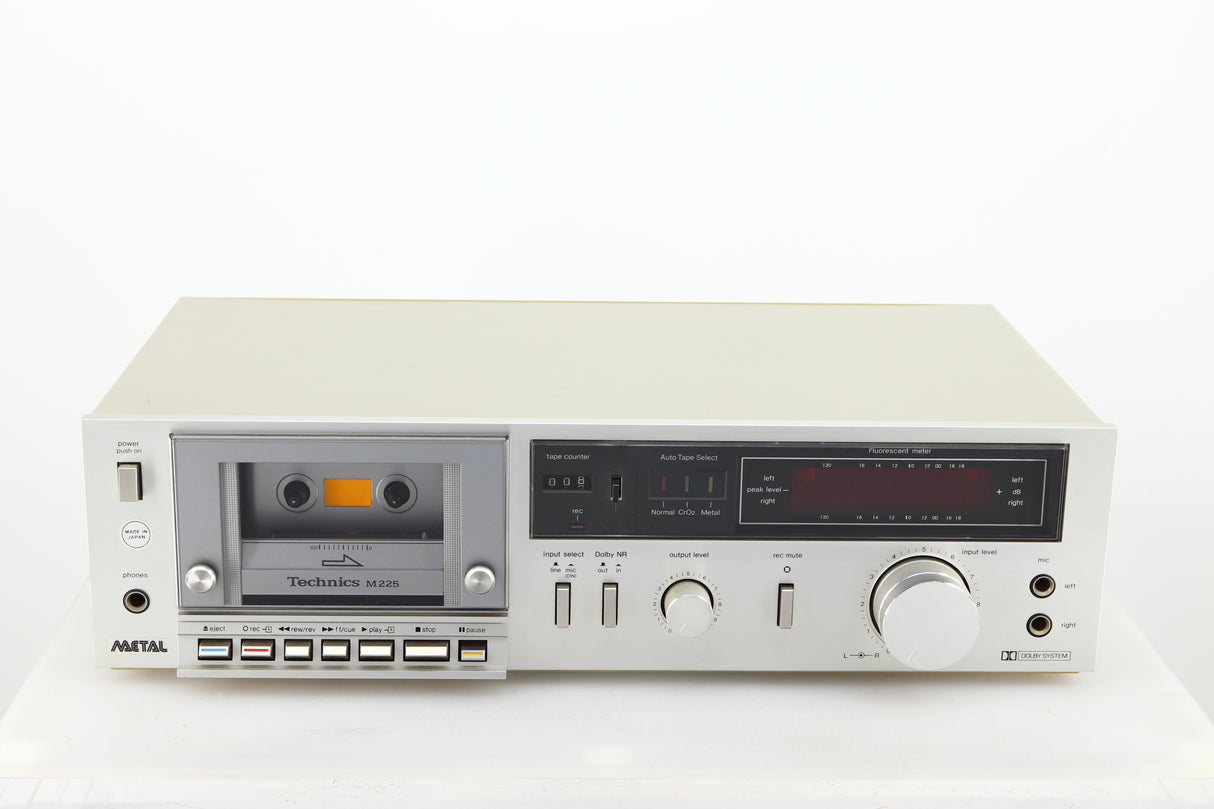 Front view of a used Technics RS-M225 Cassette Deck in a silver finish 