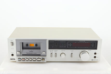 Front view of a used Technics RS-M225 Cassette Deck in a silver finish 