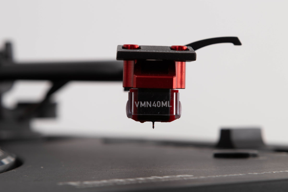 Close up view of a used Technics SL-1210 MK7 Turntable with AT-40ML Cartridge