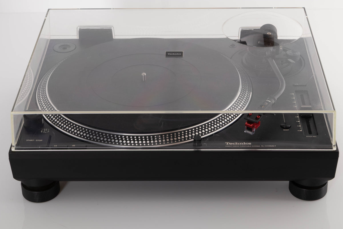 Top view of a used Technics SL-1210 MK7 Turntable with AT-40ML Cartridge
