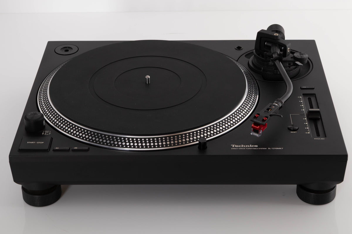 Top view of a used Technics SL-1210 MK7 Turntable with AT-40ML Cartridge