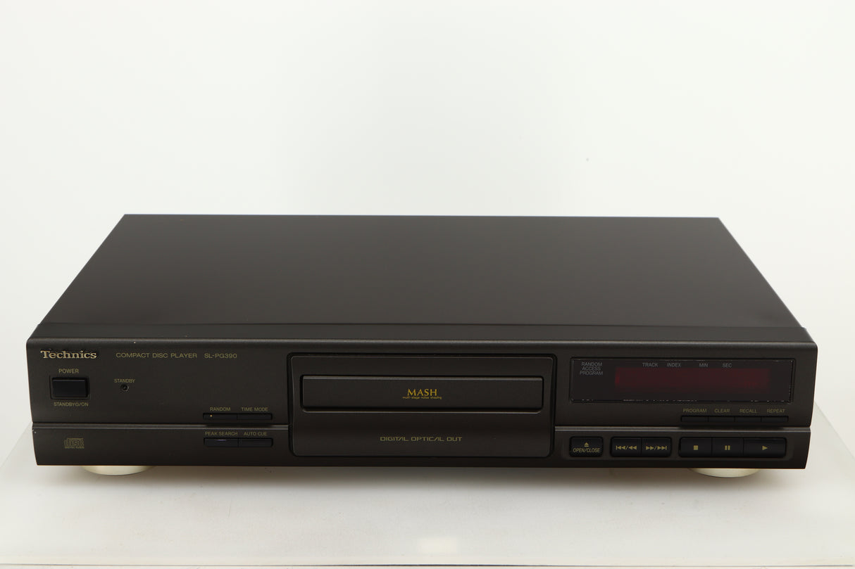 Front view of a used Technics SL-PG390EB-K CD Player in a grey finish