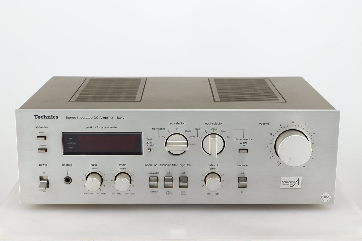 Front view of a used Technics SU-V4 Integrated Amplifier in a silver finish