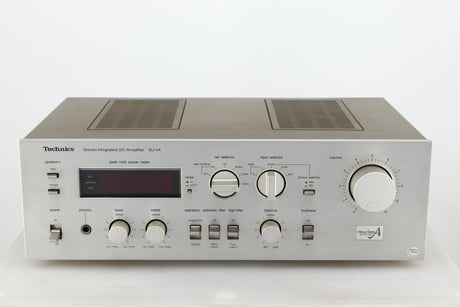 Front view of a used Technics SU-V4 Integrated Amplifier in a silver finish