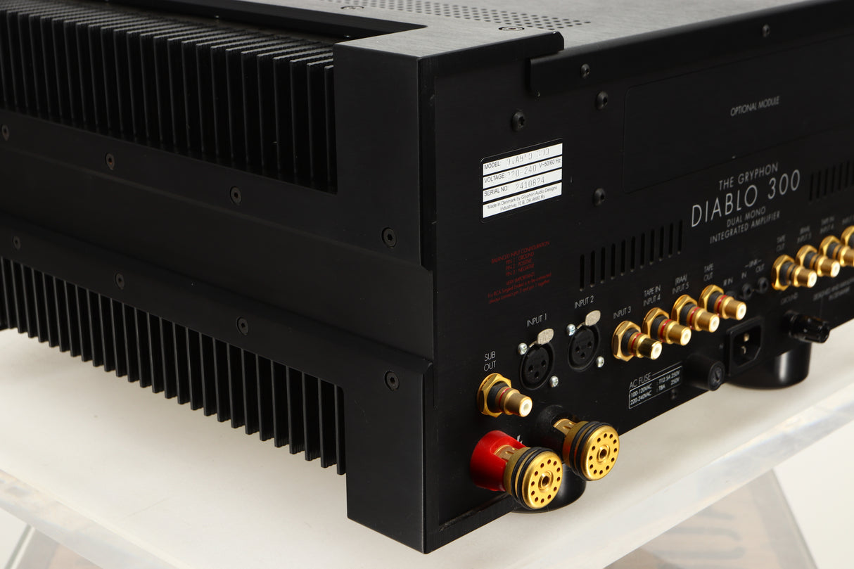 Rear left corner view of a used The Gryphon Diablo 300 Integrated Amplifier