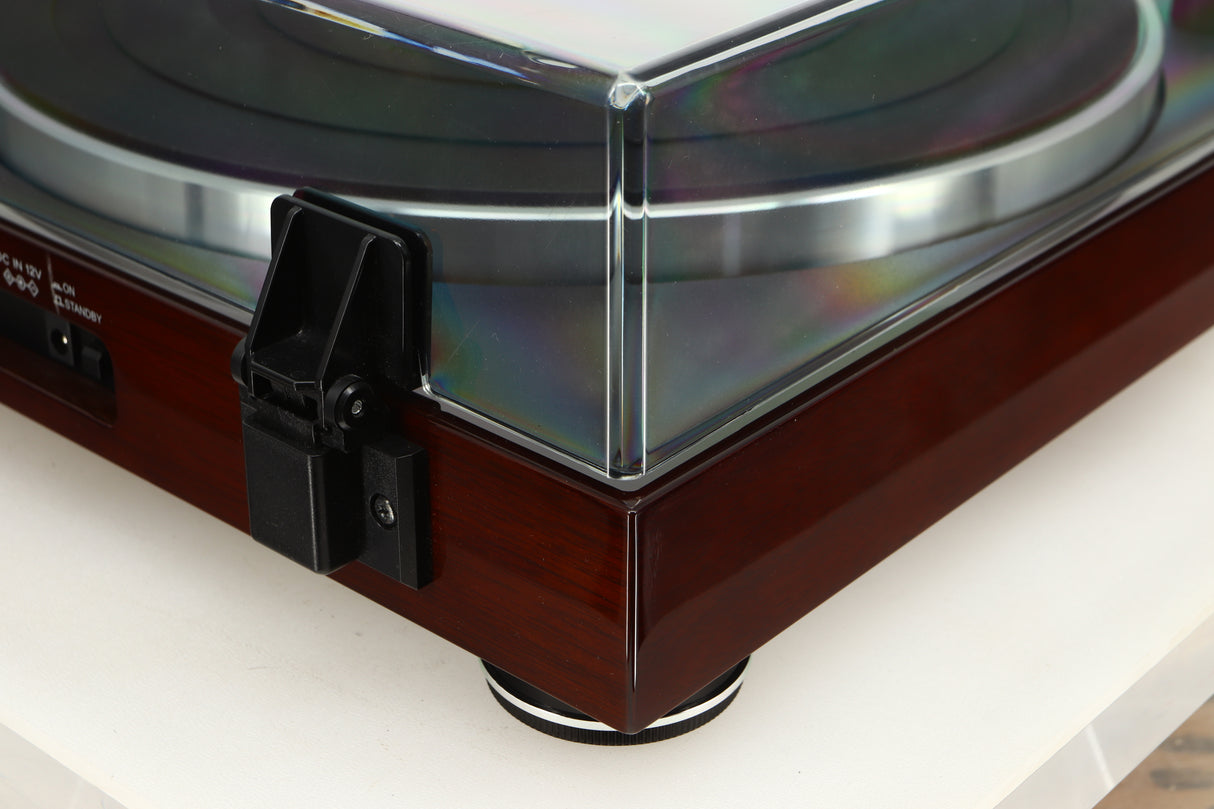 Rear right corner view of a used Thorens TD-102A Turntable in Walnut finish