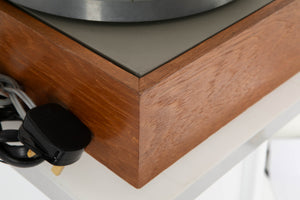 Rear right corner view of a used Thorens TD-125 MKII Turntable with SME 3009 Tonearm