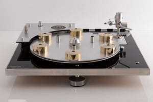 Front view of a used Transcriptor Hydraulic Reference Turntable with Fluid Tonearm