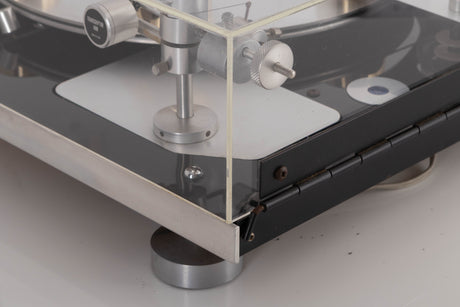 Rear left corner view of a used Transcriptor Hydraulic Reference Turntable with Fluid Tonearm