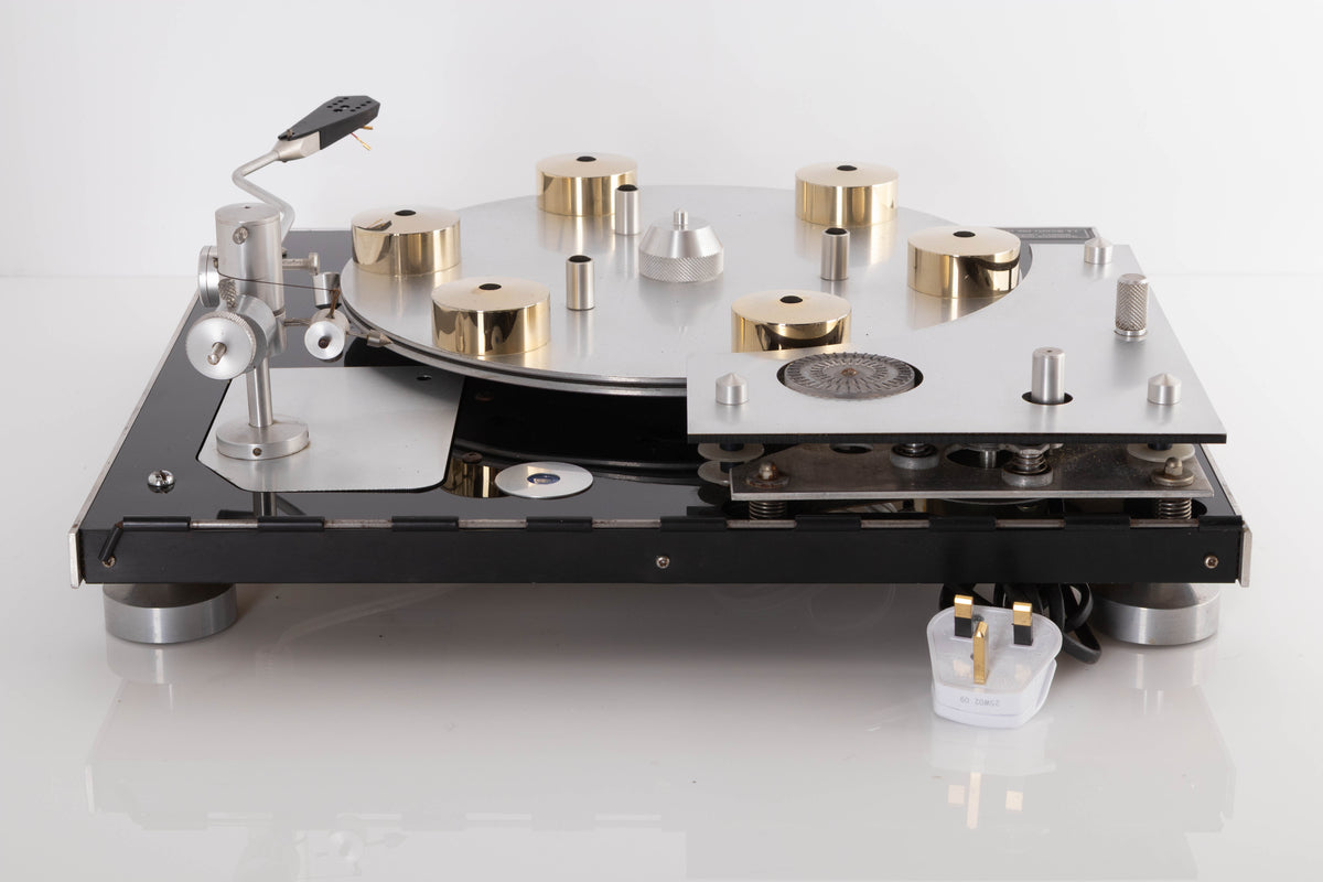 Rear view of a used Transcriptor Hydraulic Reference Turntable with Fluid Tonearm