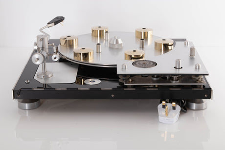 Rear view of a used Transcriptor Hydraulic Reference Turntable with Fluid Tonearm