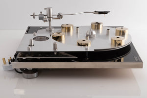 Side view of a used Transcriptor Hydraulic Reference Turntable with Fluid Tonearm