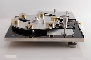 Side view of a used Transcriptor Hydraulic Reference Turntable with Fluid Tonearm
