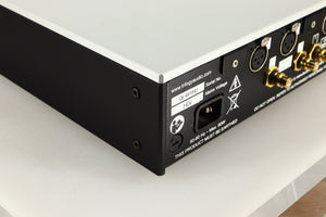 Rear left corner view of a used Trilogy Audio H1 Valve Headphone Energiser in Natural finish