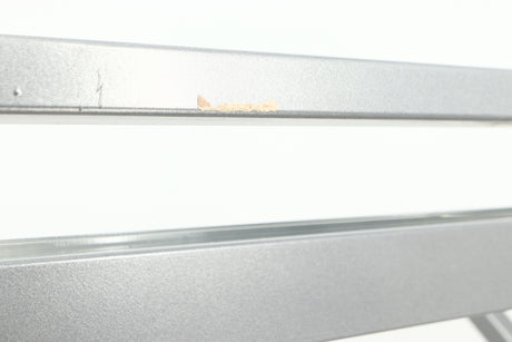 Close up of a used TTW Turntable Wall Mount in a silver finish showing scratch