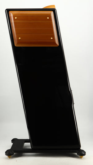 Left side view of a used Usher CP-6381 Floorstanding Speakers in a gloss black finish