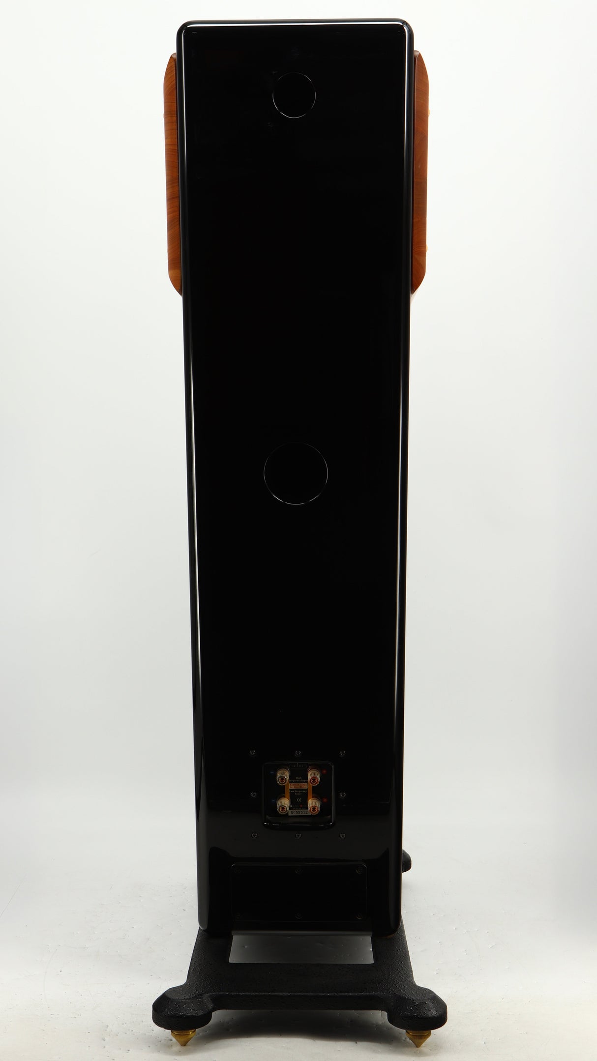 Rear view of a used Usher CP-6381 Floorstanding Speakers in a gloss black finish